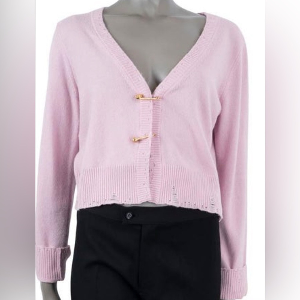 Versace pink cashmere cardigan.